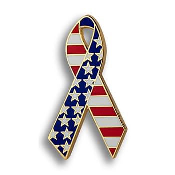 American Flag Ribbon - Enamel Patriotic Lapel Pins