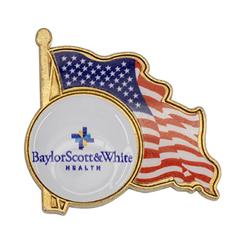 American Flag Enamel Lapel Pin w/ Custom Logo - Made in USA