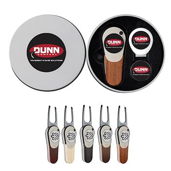 Pitchfix Woodie Golf Divot Tool Deluxe Gift Set w/ Hat Clip