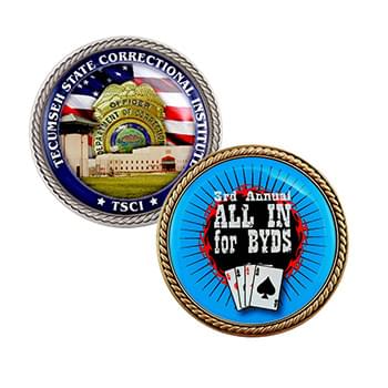 Speed Challenge Coin w/ Rope Border - Full Color Imprint (1-3/4")